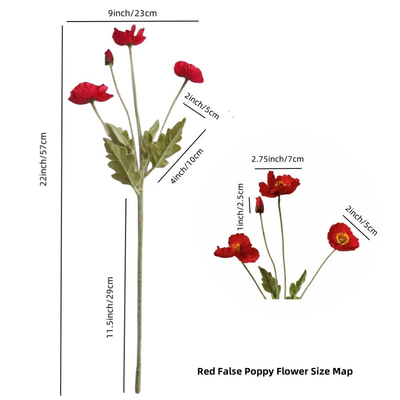 DODXIAOBEUL 3 Bundles of 22 inches Tall Red Poppy Flowers Artificial,Ranunculus Artificial Flowers,Faux Flower Stems for Wedding,Party, Outdoor Indoor Decor Flower Arrangements for Table - Image 2