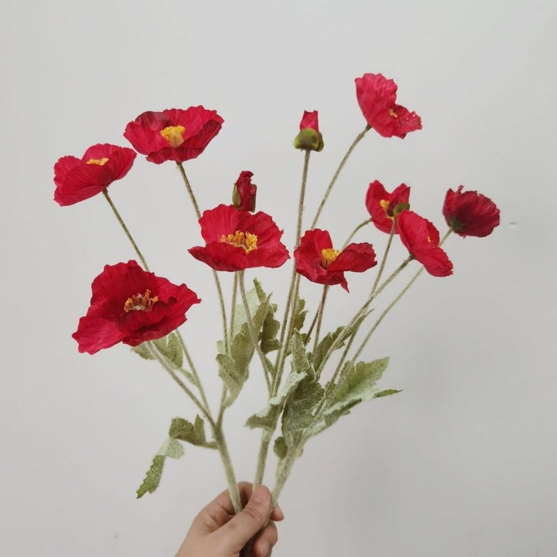 DODXIAOBEUL 3 Bundles of 22 inches Tall Red Poppy Flowers Artificial,Ranunculus Artificial Flowers,Faux Flower Stems for Wedding,Party, Outdoor Indoor Decor Flower Arrangements for Table - Image 1
