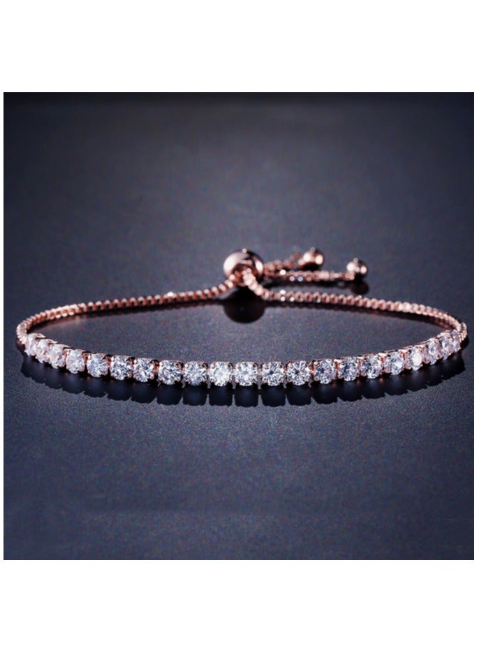 سوار تنس وردي قابل للتعديل مطلي بالذهب - Image 1