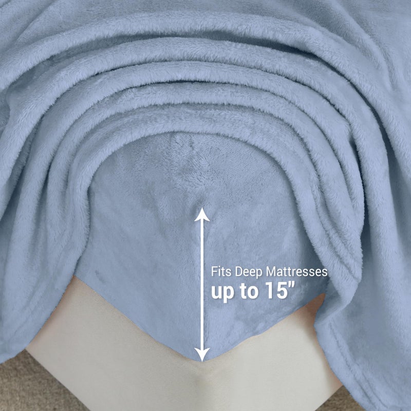 Viviland Micro Fleece Full Bed Sheet Set, Soft Flannel-Like Polar Fleece Velvet/Velour Bed Sheets with 15" Deep Pocket, Warm Winter Double Sheets & Pillowcase Set, Light Blue - Image 2
