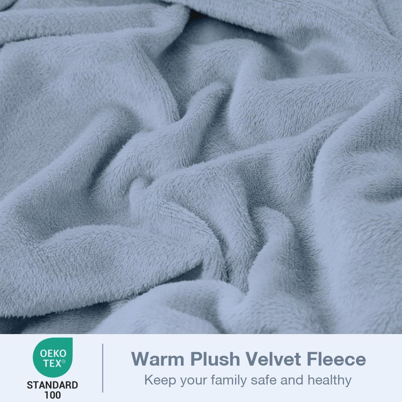 Viviland Micro Fleece Full Bed Sheet Set, Soft Flannel-Like Polar Fleece Velvet/Velour Bed Sheets with 15" Deep Pocket, Warm Winter Double Sheets & Pillowcase Set, Light Blue - Image 4