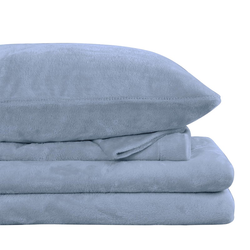 Viviland Micro Fleece Full Bed Sheet Set, Soft Flannel-Like Polar Fleece Velvet/Velour Bed Sheets with 15" Deep Pocket, Warm Winter Double Sheets & Pillowcase Set, Light Blue - Image 1