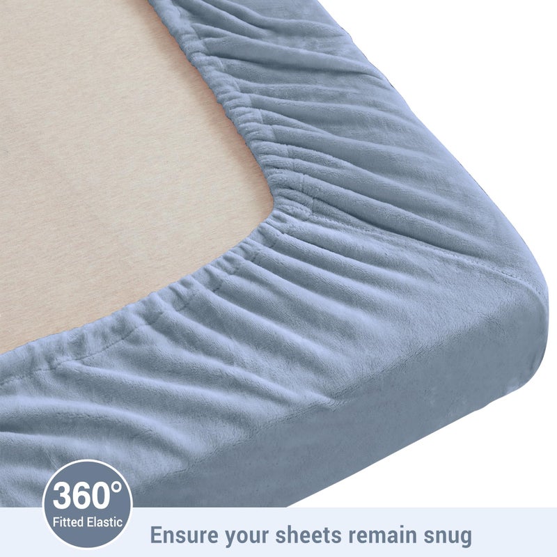 Viviland Micro Fleece Full Bed Sheet Set, Soft Flannel-Like Polar Fleece Velvet/Velour Bed Sheets with 15" Deep Pocket, Warm Winter Double Sheets & Pillowcase Set, Light Blue - Image 3