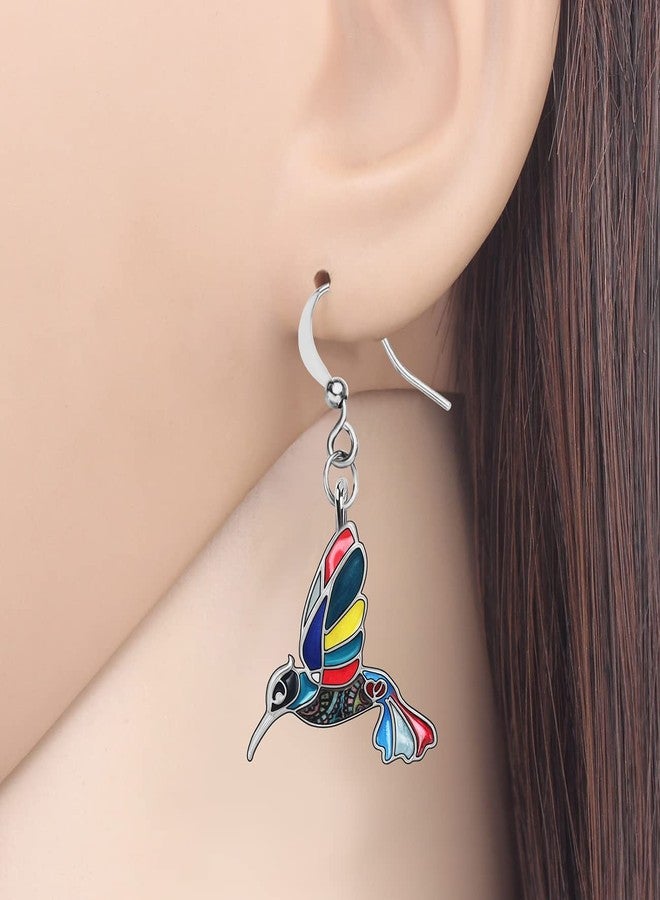 BONSNY Cute Floral Enamel Dangle Hummingbird Earrings for Women Jewelry Gifts Novelty Funny Charms - Image 2