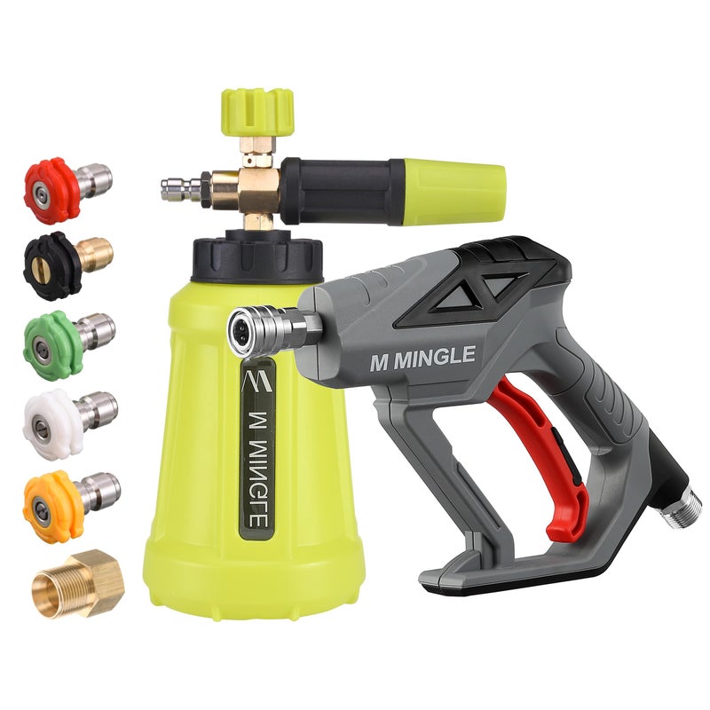 M MINGLE High Pressure Washer Gun Snow Foam Lance, 4000 PSI Cannon Foam Blaster Power Washer with 1/4" Quick Connector, Car Wash Foam Cannon Kit with 5 Pressure Washer Nozzle Tips, 1 Liter - Image 1