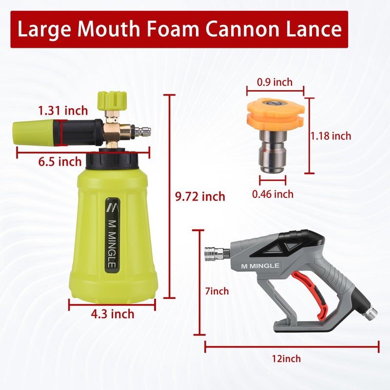 M MINGLE High Pressure Washer Gun Snow Foam Lance, 4000 PSI Cannon Foam Blaster Power Washer with 1/4" Quick Connector, Car Wash Foam Cannon Kit with 5 Pressure Washer Nozzle Tips, 1 Liter - Image 2