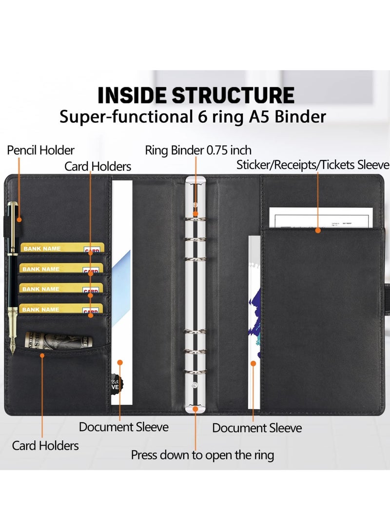 SYOSI Leather A5 Binder, 6 Round Ring Binder Planner Notebook Cover for A5 Filler Paper  - Image 2