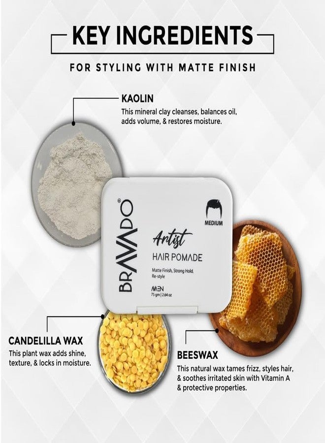 برافادو كريم تصفيف الشعر برافادو أرتيست للرجال | لمسة نهائية مطفية، ثبات قوي، وسهولة في إعادة التصفيف | يضيف كثافة وملمسًا | تركيبة مغذية غير لزجة مع الكاولين وشمع العسل وشمع الكانديليلا | 75 غرام - Image 5