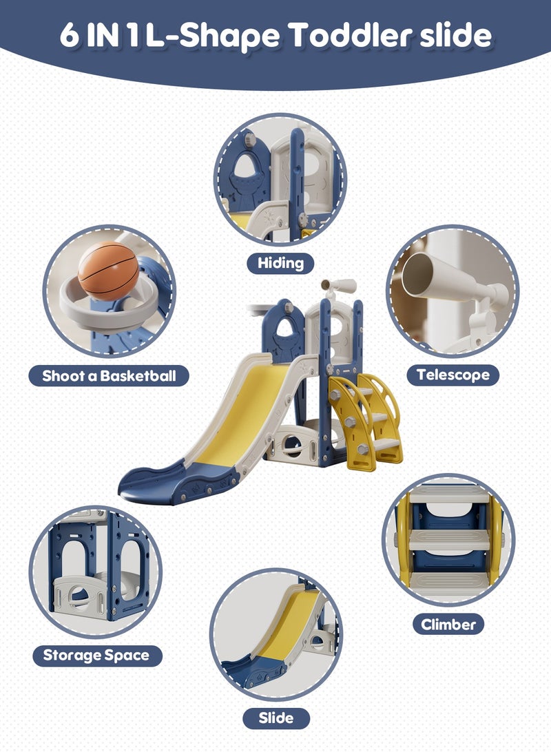 Amoyls 6 in 1 Kids Slide, Indoor & Outdoor Toddler Playground with Basketball Hoop, Climbing Ladder, Storage, Safety HDPE Material  - Image 3