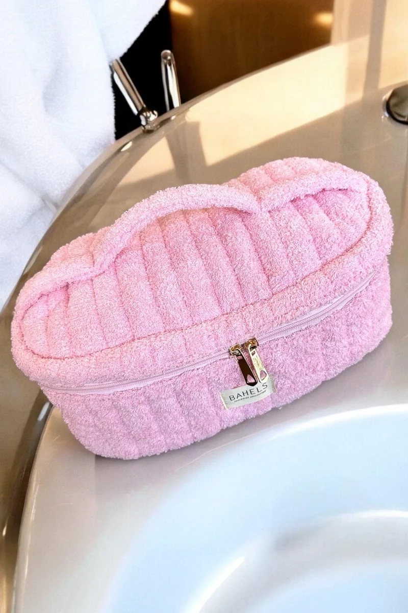 Bahels Pink Towel Interior Compartment Xl Size Bag Travel Bag For All Hair Styling