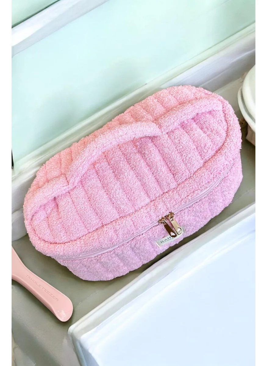 Bahels Pink Towel Interior Compartment Xl Size Bag Travel Bag For All Hair Styling