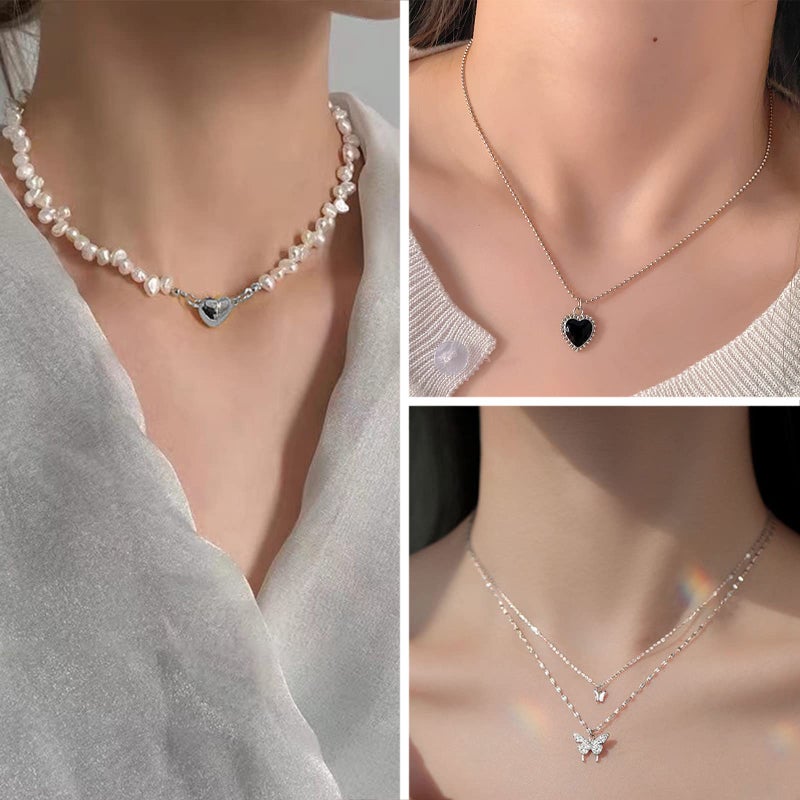 IFKM 21 PC Silver Plated Jewelry Set with 3 Necklace, 3 Bracelet, 15 Knuckle Rings for Women - Valentine, Anniversary, Birthday, Friendship - Cute Fashion Gifts - Image 3