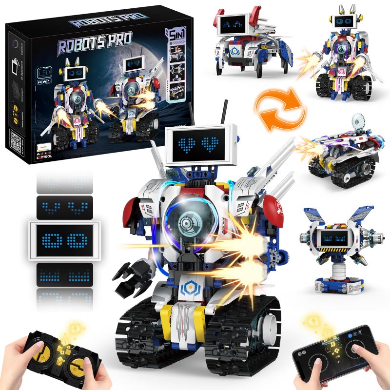 VOPOGLNE 5 in 1 STEM Robot Building Kit APP  Remote Control Screen Building Toys Eye Coding Robots Rechargeable 620Pcs DIY Super Warriors for Kids Learning Boys Girls Birthday Gifts - Image 3