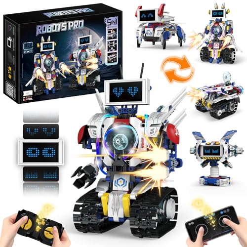 VOPOGLNE 5 in 1 STEM Robot Building Kit APP  Remote Control Screen Building Toys Eye Coding Robots Rechargeable 620Pcs DIY Super Warriors for Kids Learning Boys Girls Birthday Gifts - Image 1