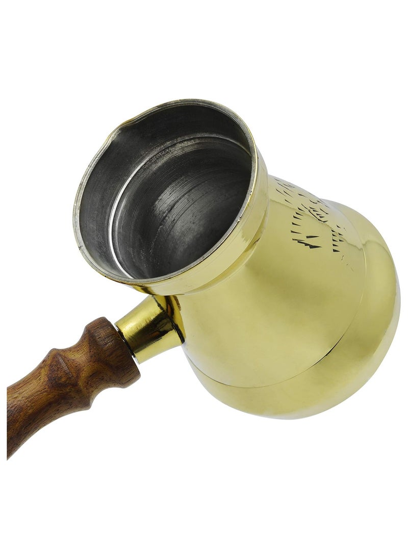 RAJ - RAJ Turkish Coffee Pot with wooden handle - 5.5 cm, Elegant Gold - BTC003, Arabic, Morroccon, Greek Pot, Warmer for Butter, Chocolate and Milk, Stovetop Tea Pot - Image 1