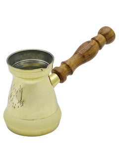 RAJ Turkish Coffee Pot with wooden handle - 5.5 cm, Elegant Gold - BTC003, Arabic, Morroccon, Greek Pot, Warmer for Butter, Chocolate and Milk, Stovetop Tea Pot