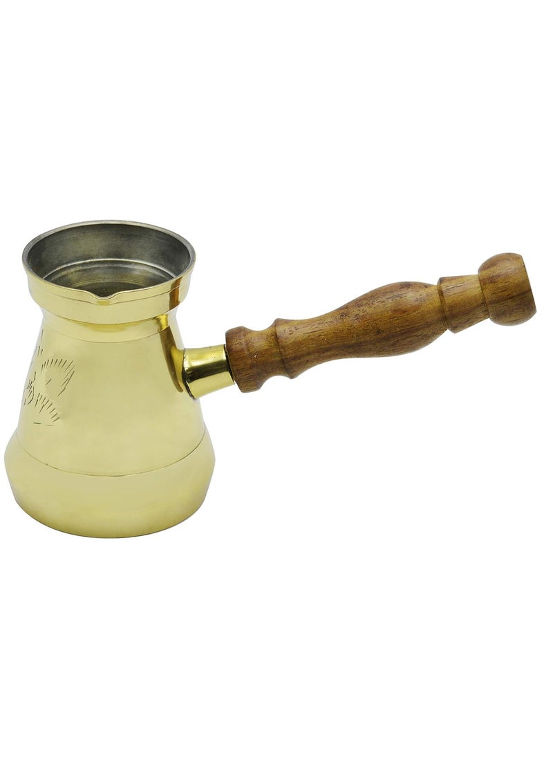 RAJ - RAJ Turkish Coffee Pot with wooden handle - 5.5 cm, Elegant Gold - BTC003, Arabic, Morroccon, Greek Pot, Warmer for Butter, Chocolate and Milk, Stovetop Tea Pot - Image 1