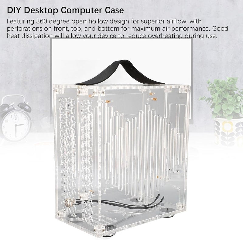 Mini ITX PC Case, Clear Arcylic PC Case, Small ITX PC Gaming Case, with Good Airflow, 360 Degree Cooling, Mini ITX Computer Case, 23x20.5x12cm (Transparent) - Image 2