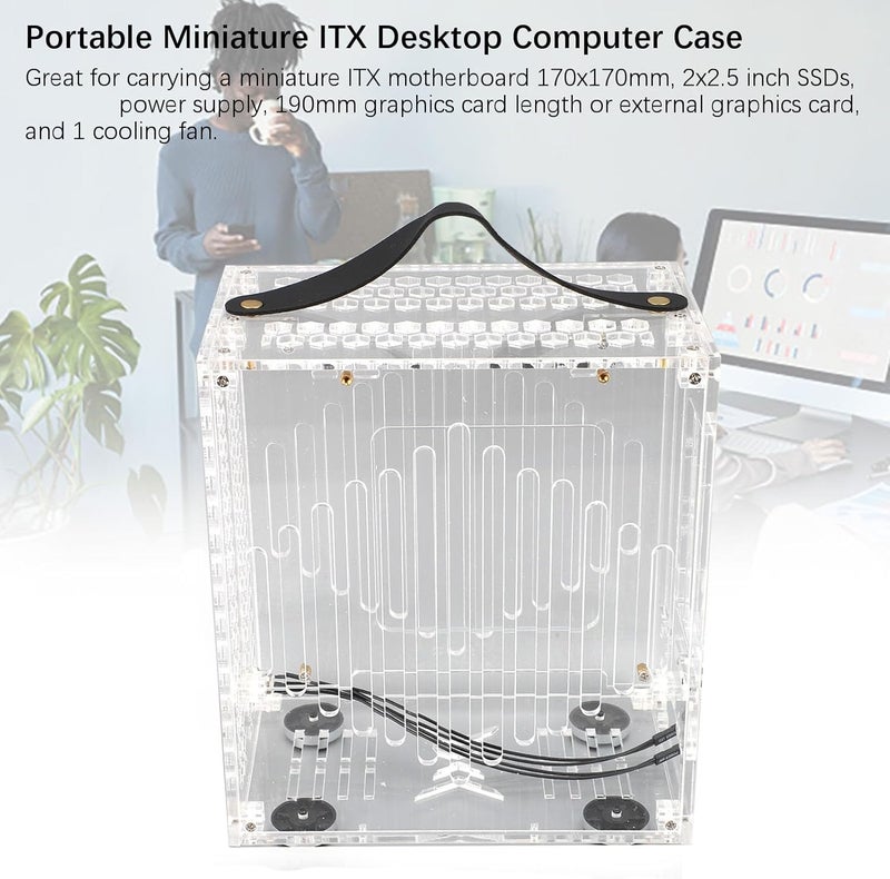 Mini ITX PC Case, Clear Arcylic PC Case, Small ITX PC Gaming Case, with Good Airflow, 360 Degree Cooling, Mini ITX Computer Case, 23x20.5x12cm (Transparent) - Image 3
