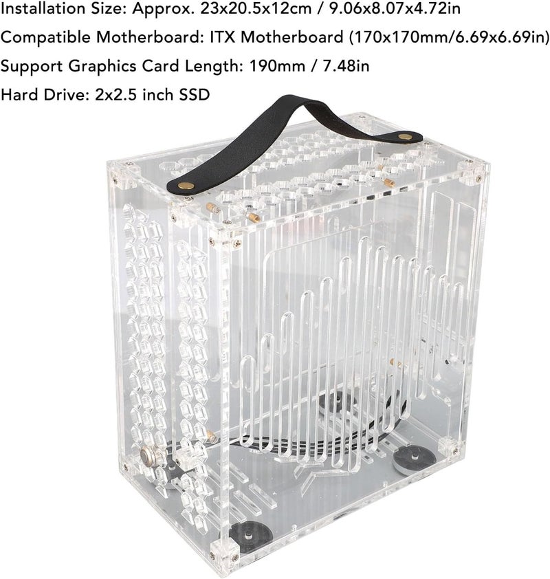 Mini ITX PC Case, Clear Arcylic PC Case, Small ITX PC Gaming Case, with Good Airflow, 360 Degree Cooling, Mini ITX Computer Case, 23x20.5x12cm (Transparent) - Image 5