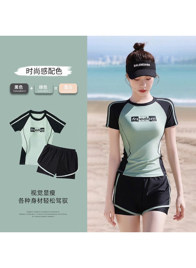 YouYou Women's Adult Conservative Two-piece Swimsuit, High-end Slimming And Belly-covering Two-piece Hot Spring Vacation Swimsuit Set - Image 5