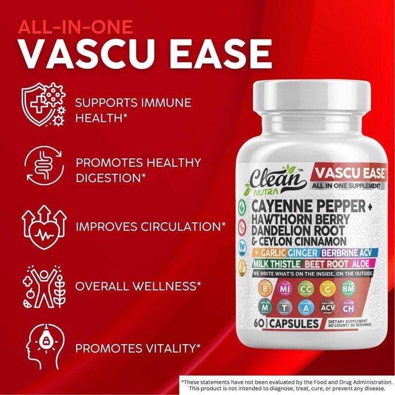 Clean Nutraceuticals Clean Nutra Cayenne Pepper Capsules Supplement with Hawthorn Berry Dandelion Root Ceylon Cinnamon Garlic Ginger Berberine Apple Cider Vinegar Milk Thistle Beet Root Aloe Vera Pills  More - Image 4