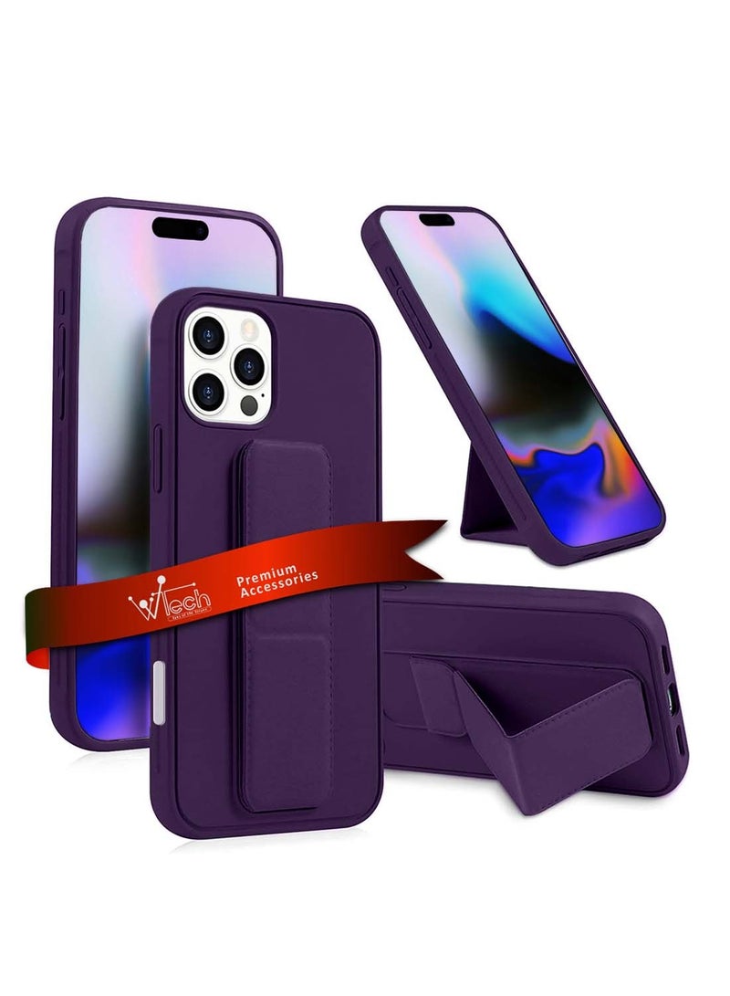 Wtech Apple iPhone 16 Pro Max 2024 Hand Grip Foldable Magnetic Kickstand Wrist Strap Finger Grip with Built-in Iron Case Cover - Eggplant Purple - Image 1