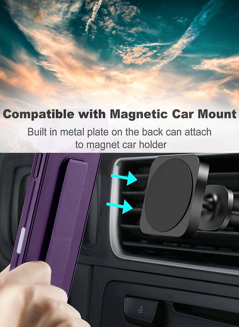 Wtech Apple iPhone 16 Pro Max 2024 Hand Grip Foldable Magnetic Kickstand Wrist Strap Finger Grip with Built-in Iron Case Cover - Eggplant Purple - Image 3
