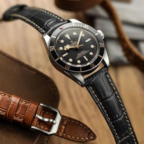 WatchGecko Carolina Gator Print Genuine Leather Watch Strap [Black, 20mm] - Image 3