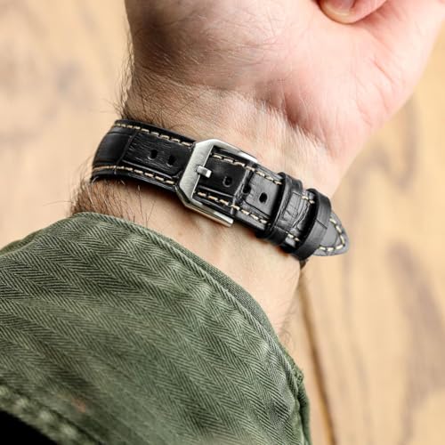 WatchGecko Carolina Gator Print Genuine Leather Watch Strap [Black, 20mm] - Image 5
