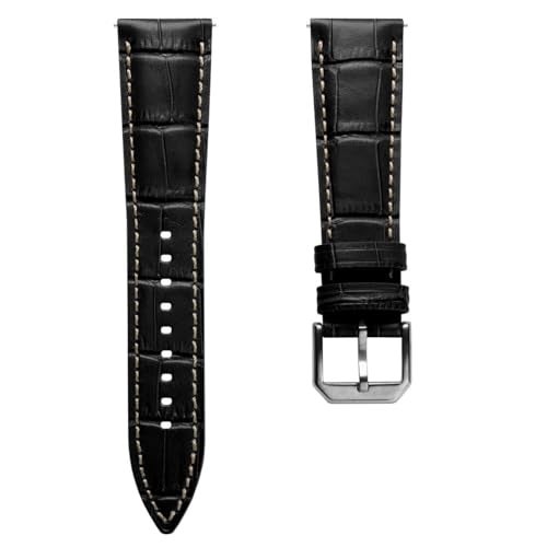 WatchGecko Carolina Gator Print Genuine Leather Watch Strap [Black, 20mm] - Image 1