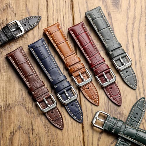 WatchGecko Carolina Gator Print Genuine Leather Watch Strap [Black, 20mm] - Image 2