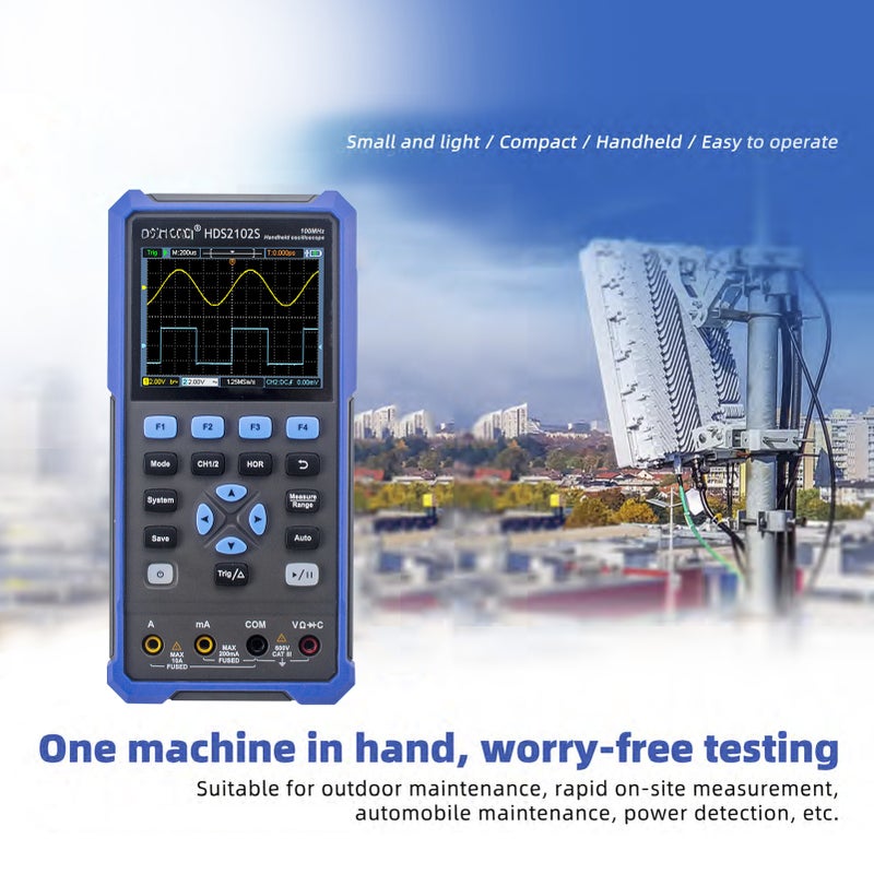 OWON HDS2102S 3 in 1 Handheld Digital Oscilloscope Multimeter Waveform Generator 100MHz 500MSa/s Dual Channels Oscilloscope True RMS 20000 Counts Multi Tester 3.5-inch Color LCD Rechargeable Type-C - Image 4