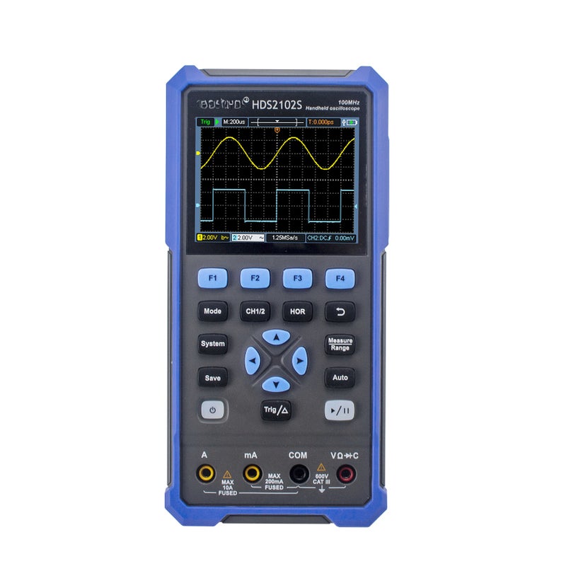 OWON HDS2102S 3 in 1 Handheld Digital Oscilloscope Multimeter Waveform Generator 100MHz 500MSa/s Dual Channels Oscilloscope True RMS 20000 Counts Multi Tester 3.5-inch Color LCD Rechargeable Type-C - Image 1