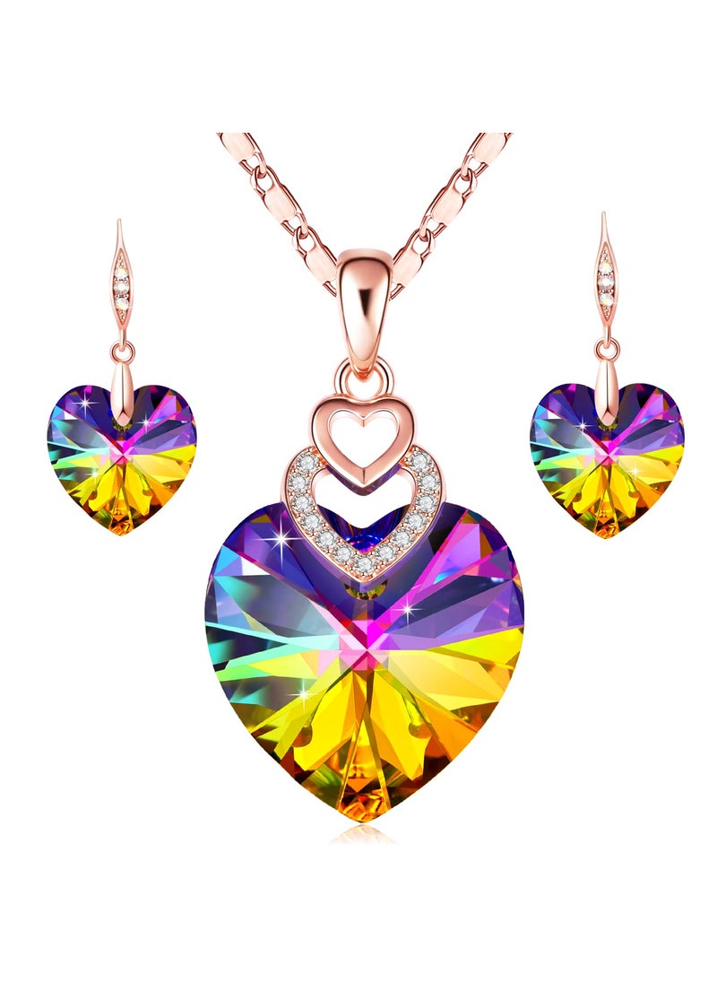 PLATO H PLATO H Crystal Heart Necklace and Earrings Set Gift for Women with Box Valentine's Anniversary Day Mother's Day Christmas for Her  - Image 1