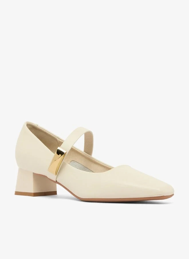 Ginger White Strap Detail Block Heel Mary Janes for Women | Best Price UAE