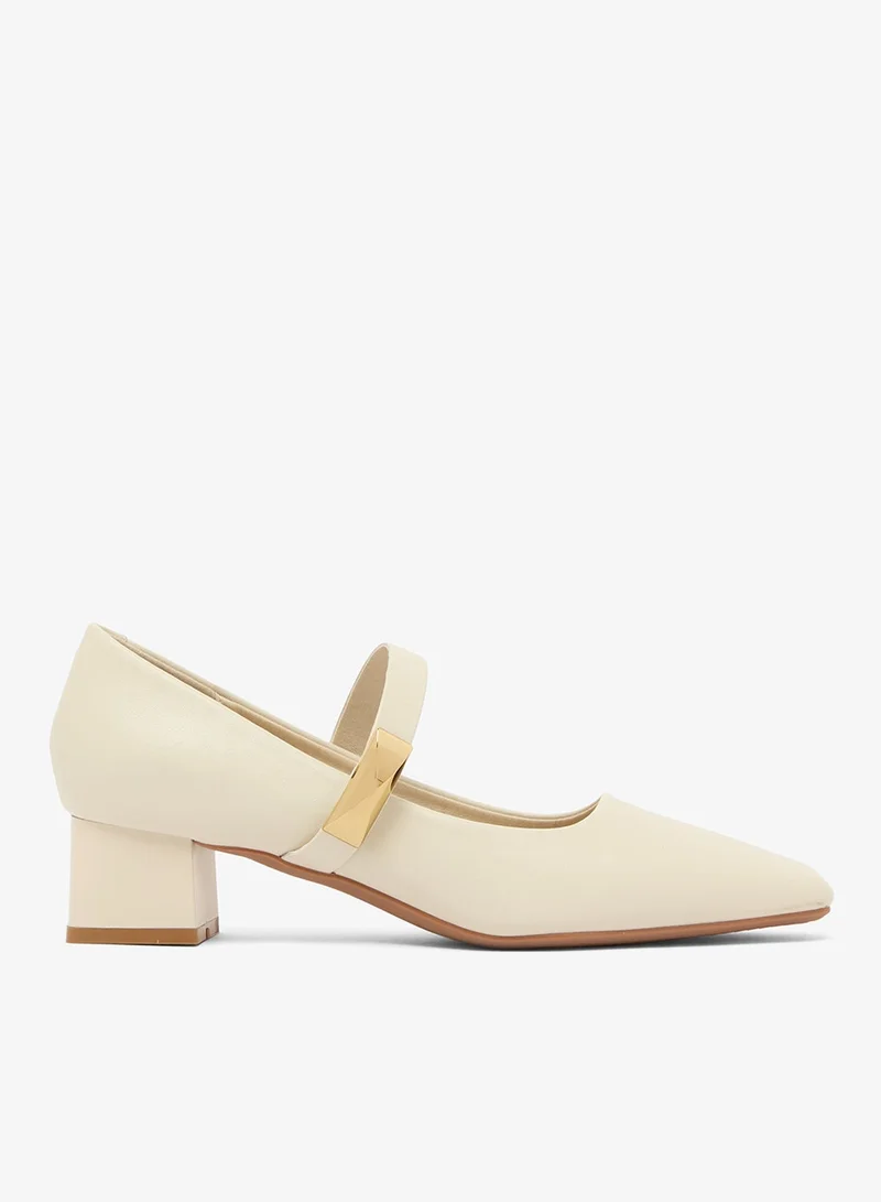 Ginger White Strap Detail Block Heel Mary Janes for Women | Best Price UAE
