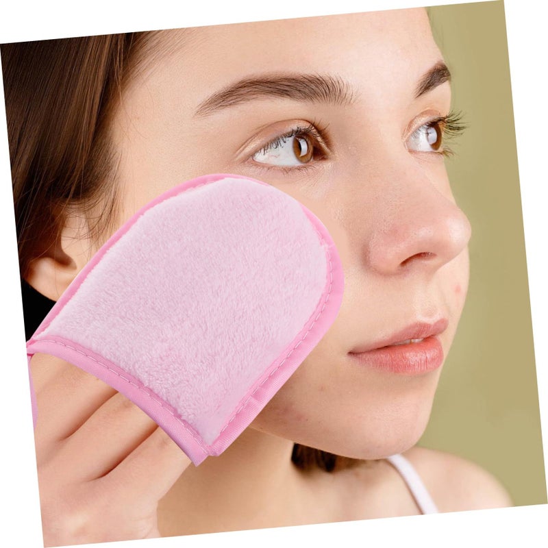 Pink Makeup Removal Gloves Soft Facial Cleaning Puff Gentle Reusable Washable Travel Tool All Skin Types - Image 3