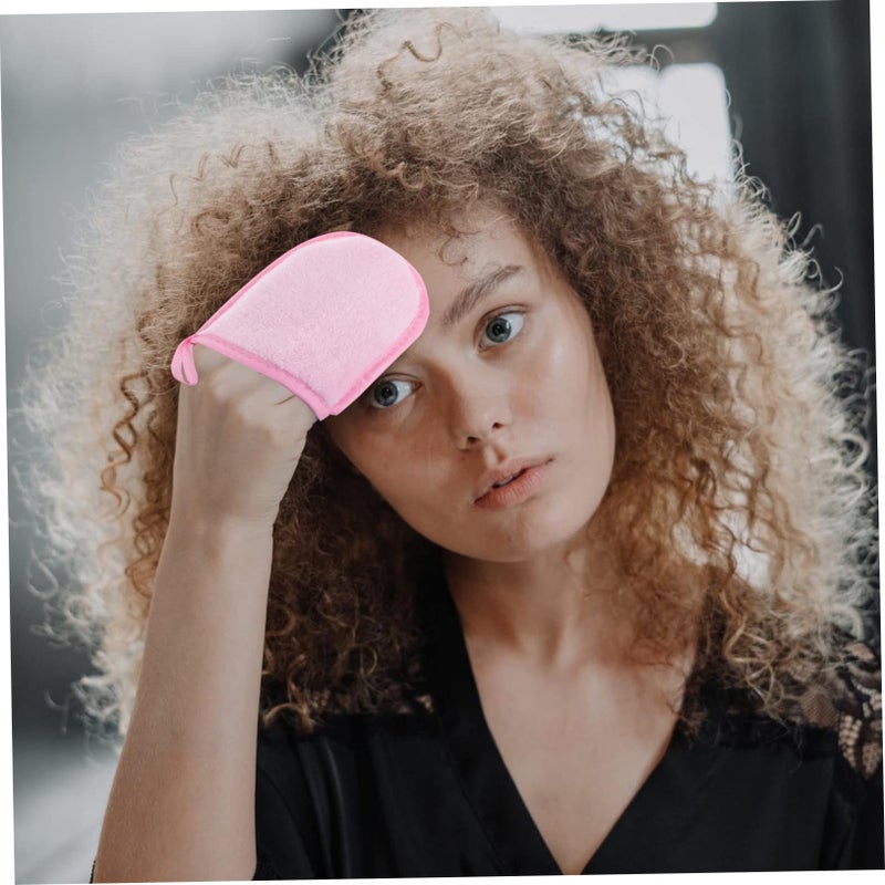 Pink Makeup Removal Gloves Soft Facial Cleaning Puff Gentle Reusable Washable Travel Tool All Skin Types - Image 5