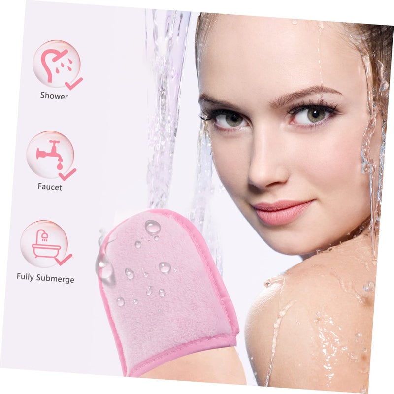 Pink Makeup Removal Gloves Soft Facial Cleaning Puff Gentle Reusable Washable Travel Tool All Skin Types - Image 4