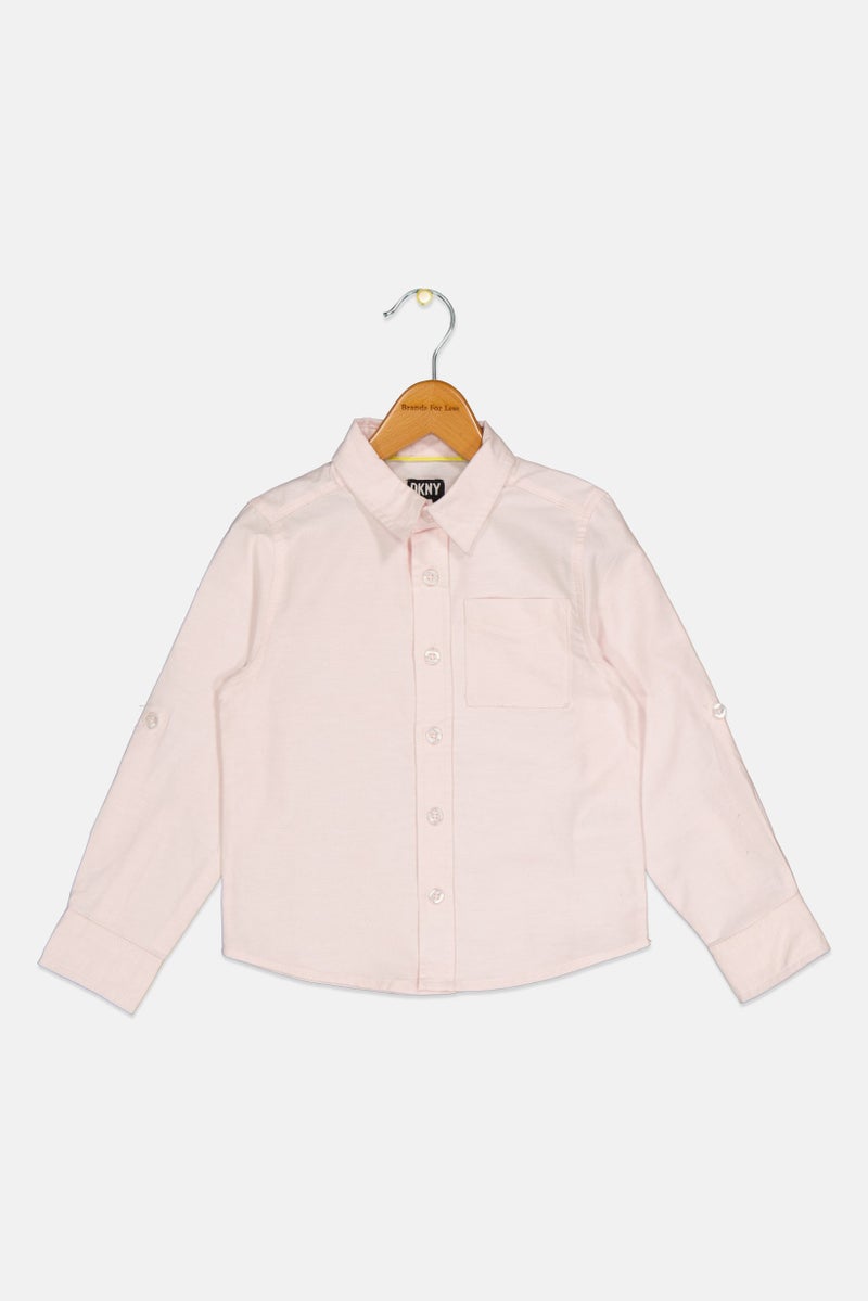 DKNY Kids Boy Regular Fit Solid Long Sleeves Casual Shirt, Pink  - Image 1