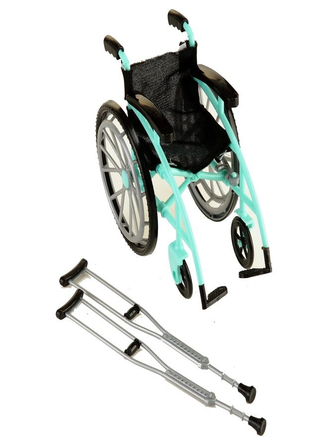 Dranvosk Dollhouse Miniature Wheelchair and Crutches Set for Dolls, Miniature Furniture Accessories, Mini Crutches Toy for Dollhouse Decor and Model Displays(Green) - Image 1