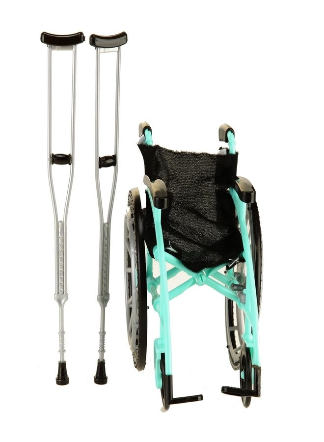 Dranvosk Dollhouse Miniature Wheelchair and Crutches Set for Dolls, Miniature Furniture Accessories, Mini Crutches Toy for Dollhouse Decor and Model Displays(Green) - Image 5