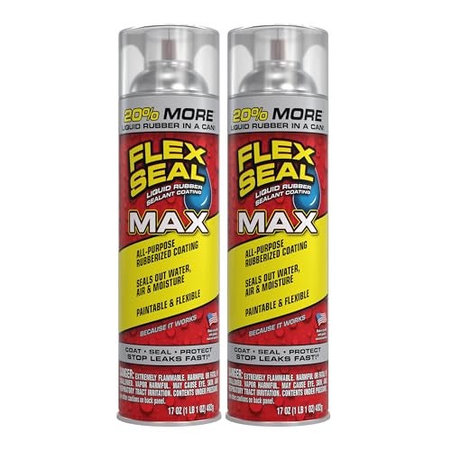 Flex Seal MAX, 17 oz, 2-Pack, Clear, Stop Leaks Instantly, Waterproof Rubber Spray On Sealant Coating, Perfect for Gutters, Wood, RV, Campers, Roof Repair, Skylights, Windows, and More - Image 1