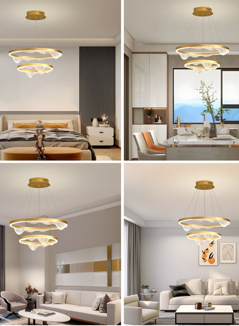 YATAI LIGHTING Modern LED Chandelier Light Fixture,Modern LED Double Rings Lighting with Gold Finish Adjustble Height & Dimmable Chandelier for Dining Room,Living Room,Dining table island,57W,3000K-6000K  - Image 2