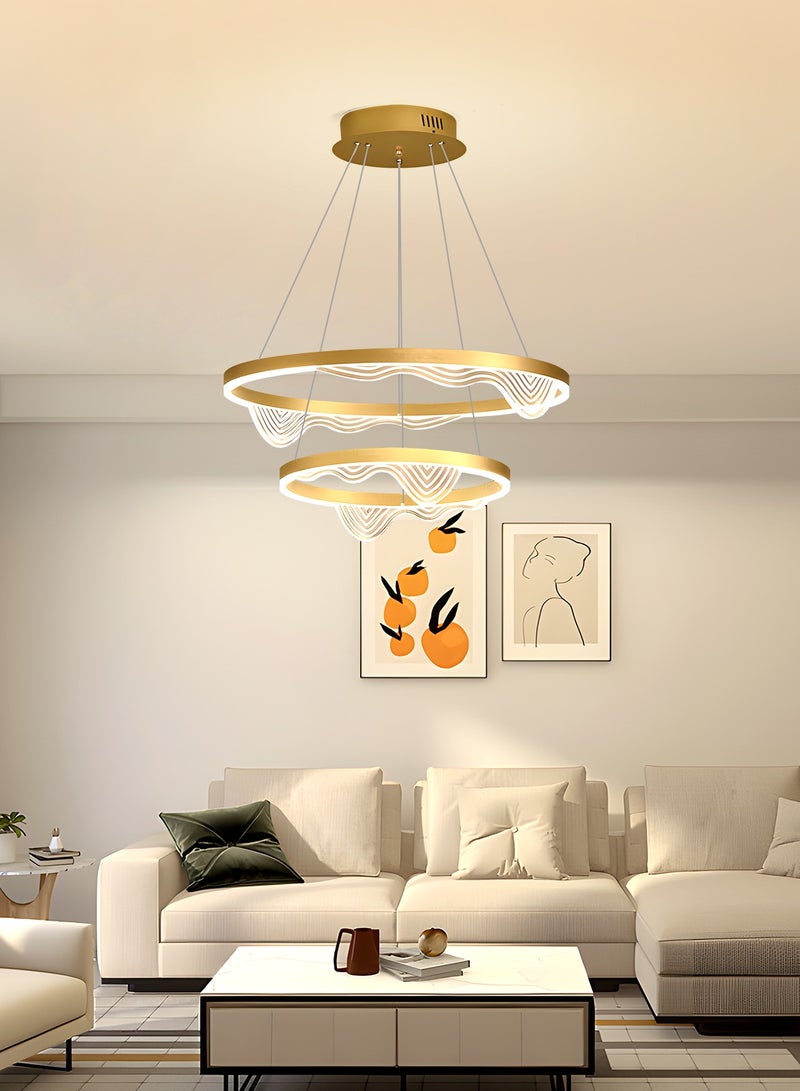 YATAI LIGHTING Modern LED Chandelier Light Fixture,Modern LED Double Rings Lighting with Gold Finish Adjustble Height & Dimmable Chandelier for Dining Room,Living Room,Dining table island,57W,3000K-6000K  - Image 3