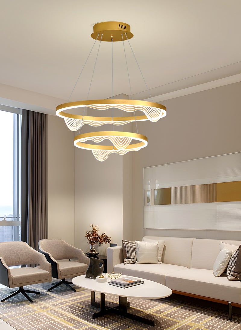 YATAI LIGHTING Modern LED Chandelier Light Fixture,Modern LED Double Rings Lighting with Gold Finish Adjustble Height & Dimmable Chandelier for Dining Room,Living Room,Dining table island,57W,3000K-6000K  - Image 4