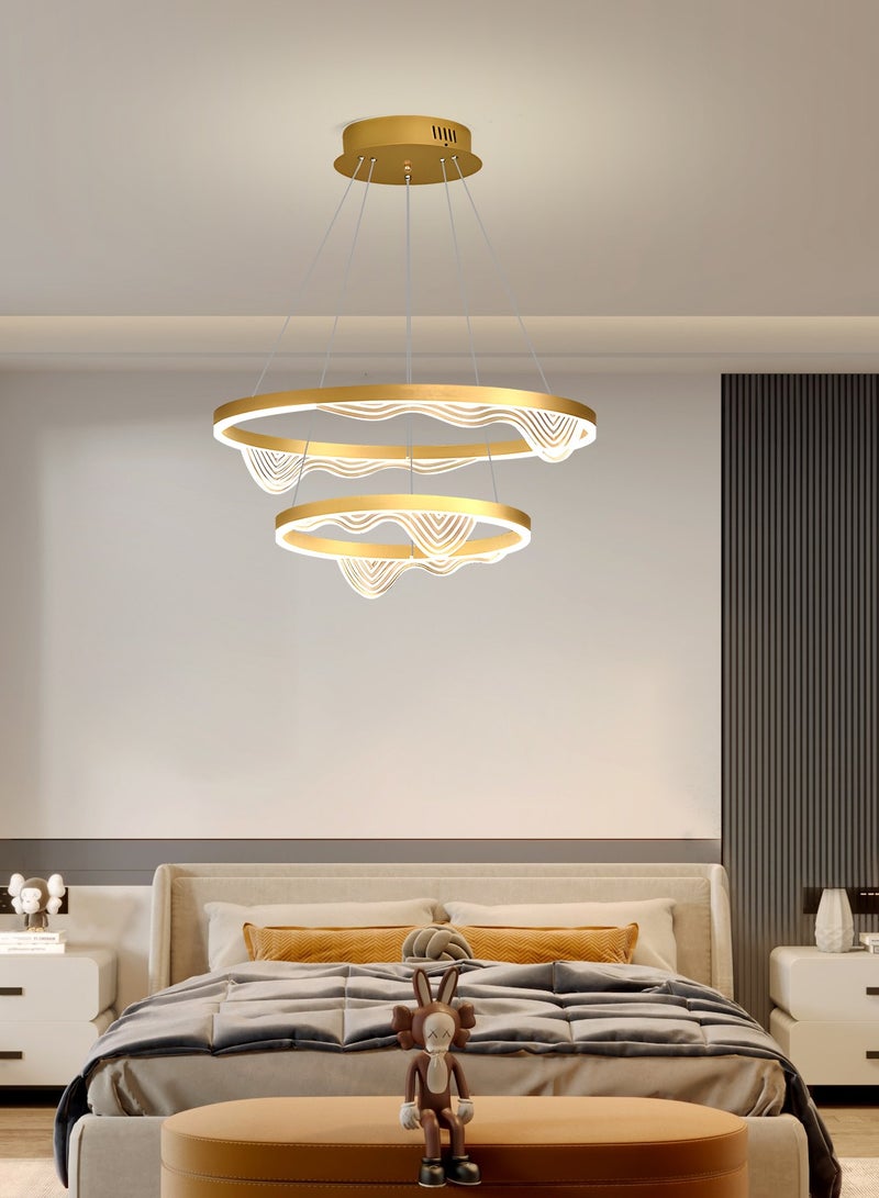 YATAI LIGHTING Modern LED Chandelier Light Fixture,Modern LED Double Rings Lighting with Gold Finish Adjustble Height & Dimmable Chandelier for Dining Room,Living Room,Dining table island,57W,3000K-6000K  - Image 5