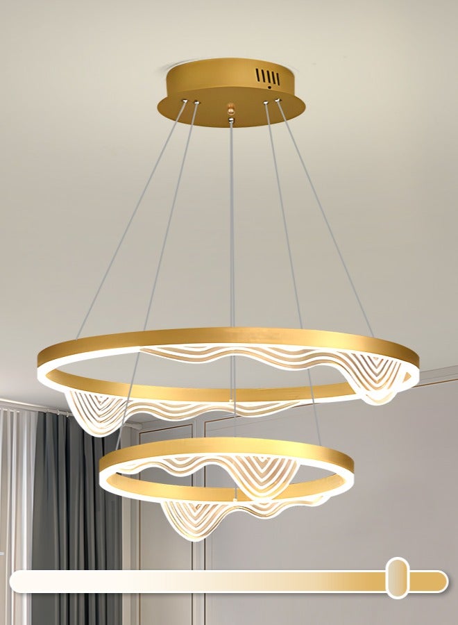 YATAI LIGHTING Modern LED Chandelier Light Fixture,Modern LED Double Rings Lighting with Gold Finish Adjustble Height & Dimmable Chandelier for Dining Room,Living Room,Dining table island,57W,3000K-6000K  - Image 1
