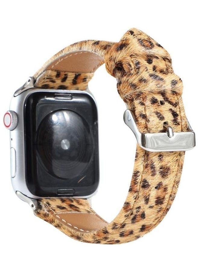 NIBEMINENT Horsehair Fluffy Leopard Print Strap For Apple Watch Series 7 41mm/6 & SE 5 4 40mm/3 2 1 38mm Multicolour - Image 4